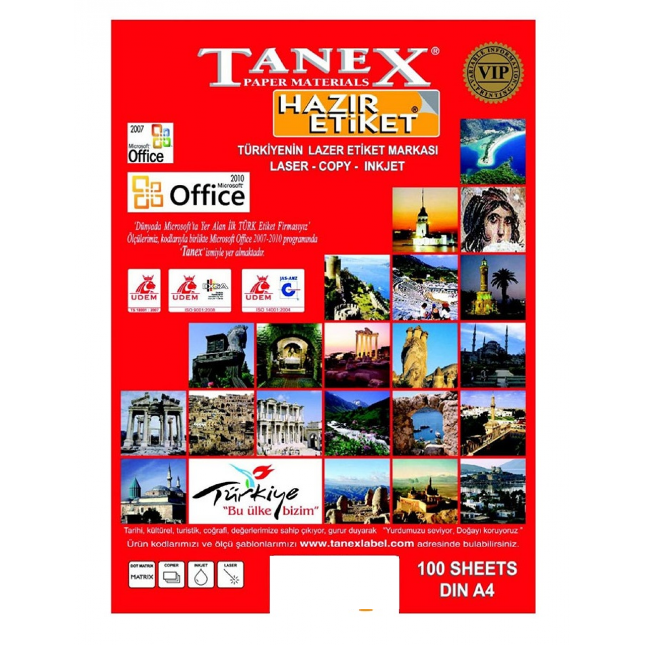 TANEX LASER ETİKET 100'LÜ 99,1x67,7mm (TW-2008)